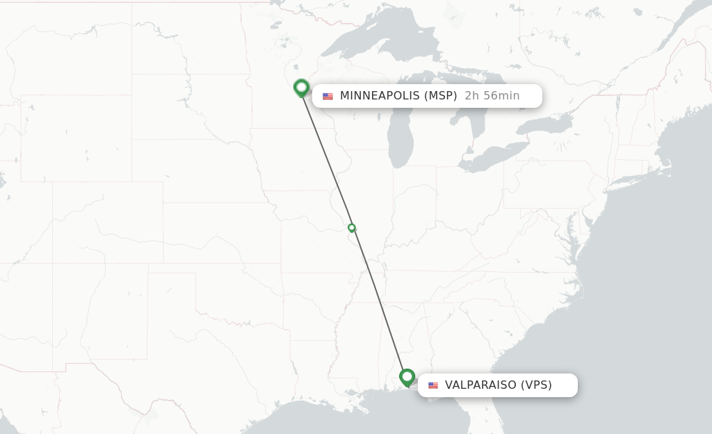 Flights from Fort Walton Beach to Minneapolis route map