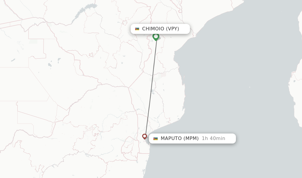Flights from Chimoio to Maputo route map