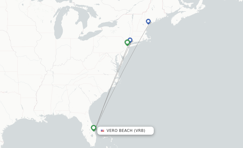 Flights from Vero Beach to Hartford route map
