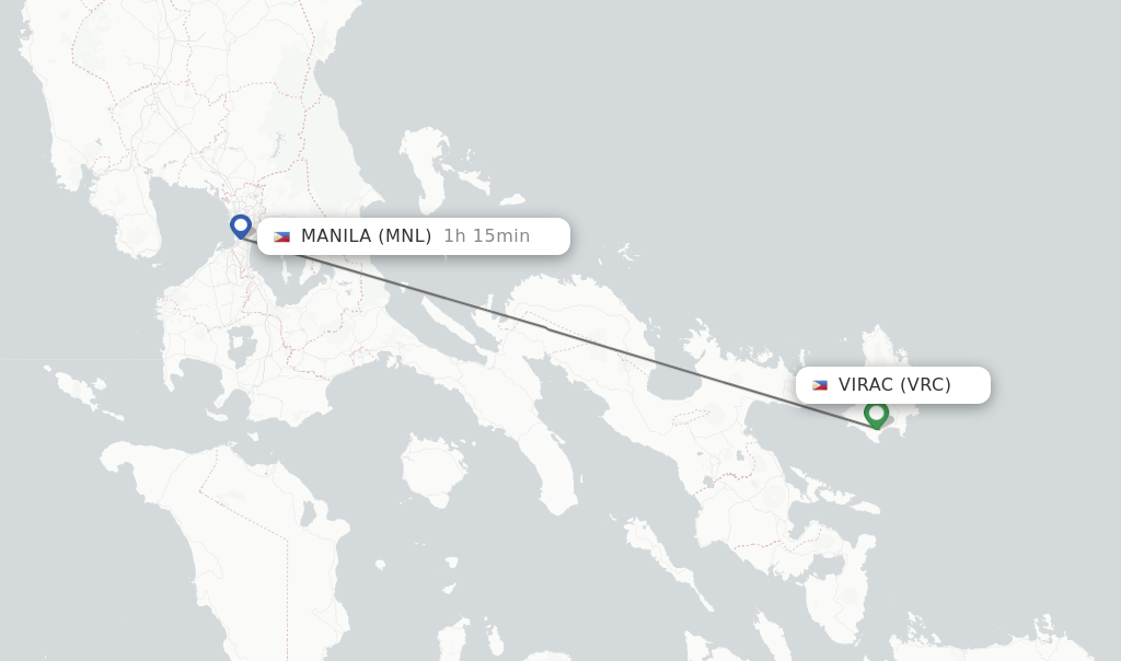 Flights from Virac to Manila route map