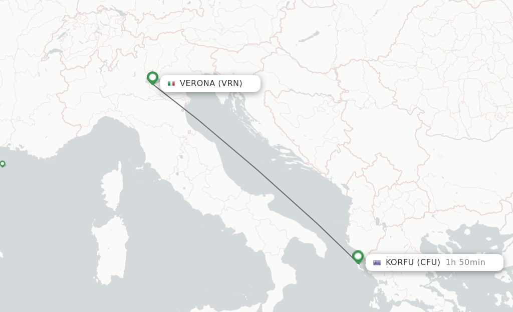Flights from Verona to Kerkyra route map