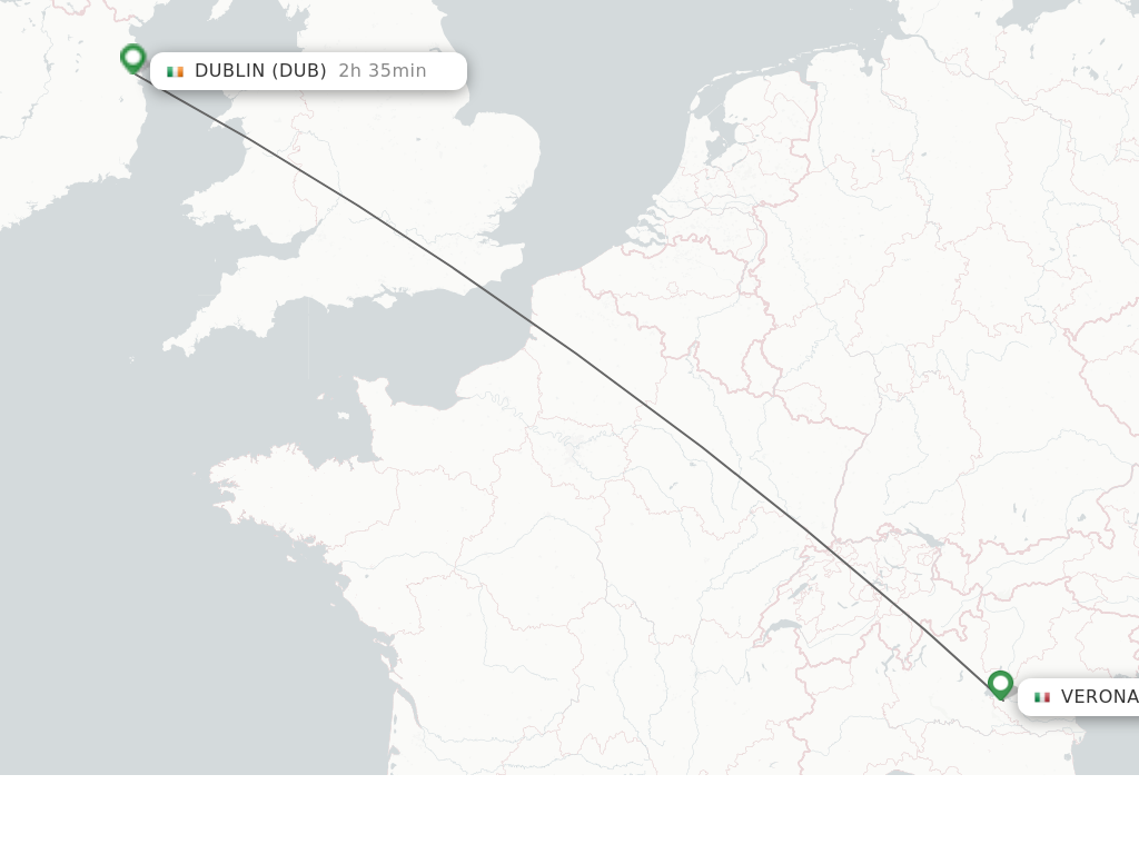 Flights from Verona to Dublin route map