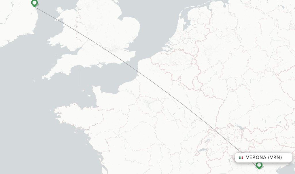 Route map with flights from Verona with Aer Lingus