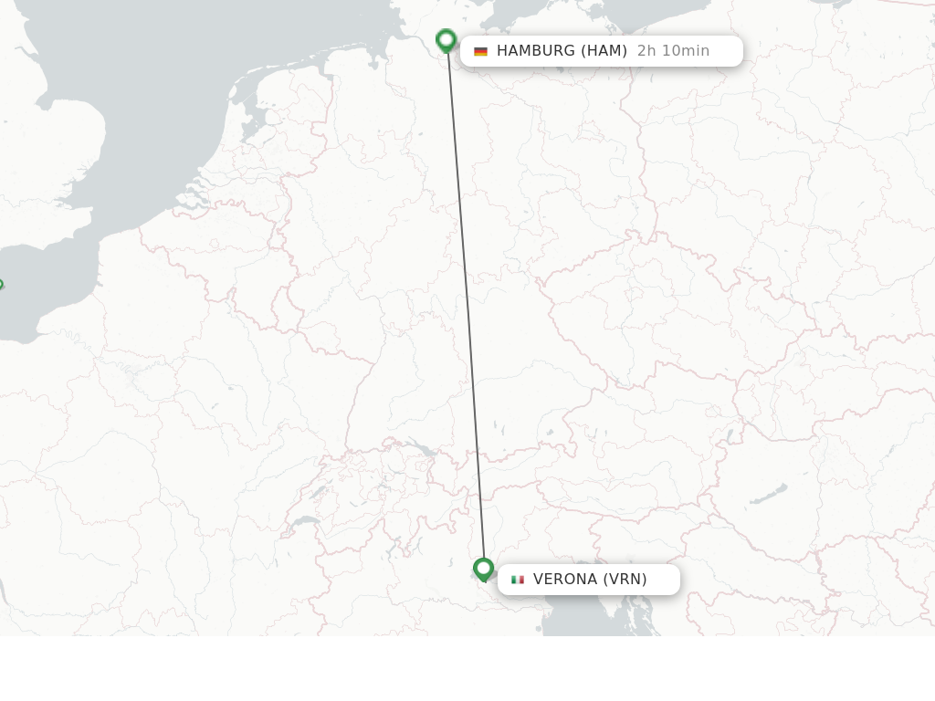 Flights from Verona to Hamburg route map