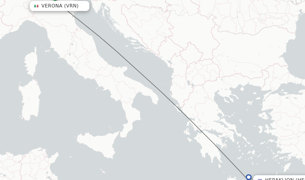 Flights from Verona to Heraklion route map