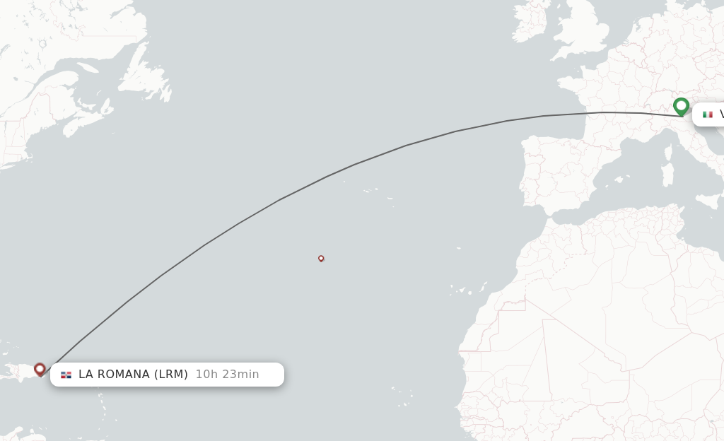 Flights from Verona to La Romana route map