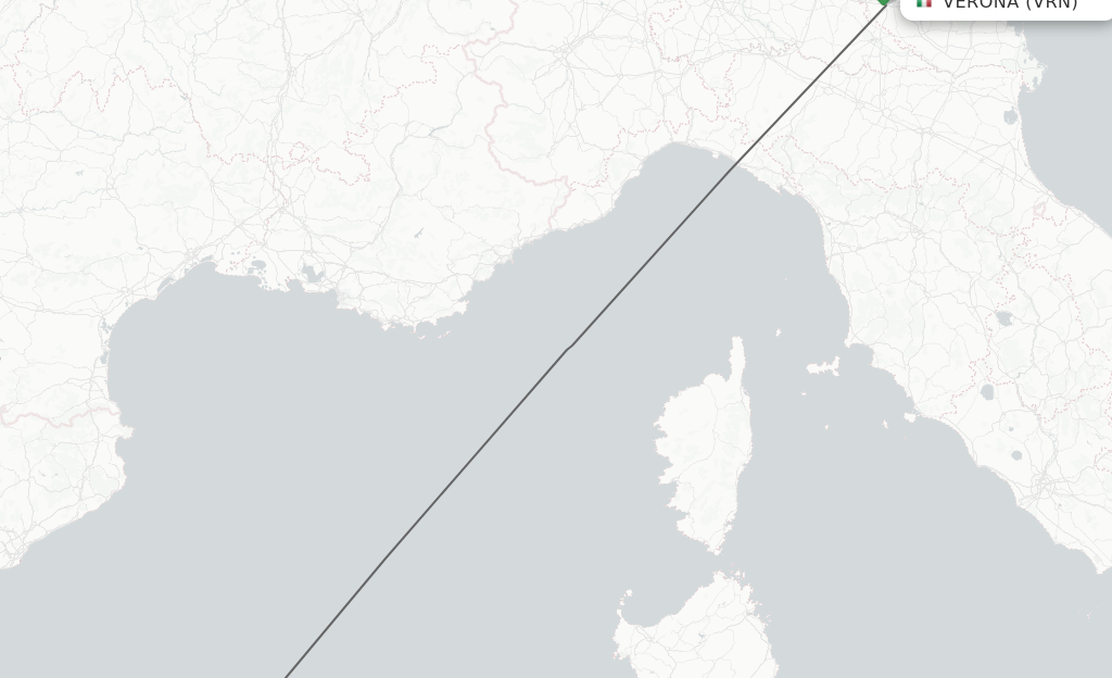 Flights from Verona to Menorca route map