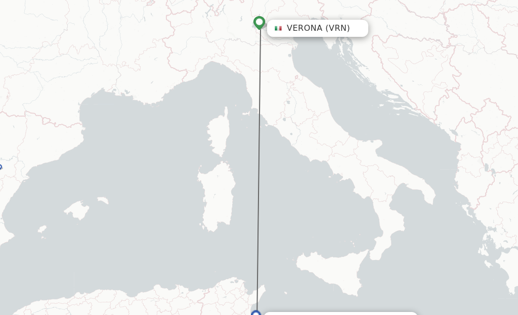 Flights from Verona to Monastir route map