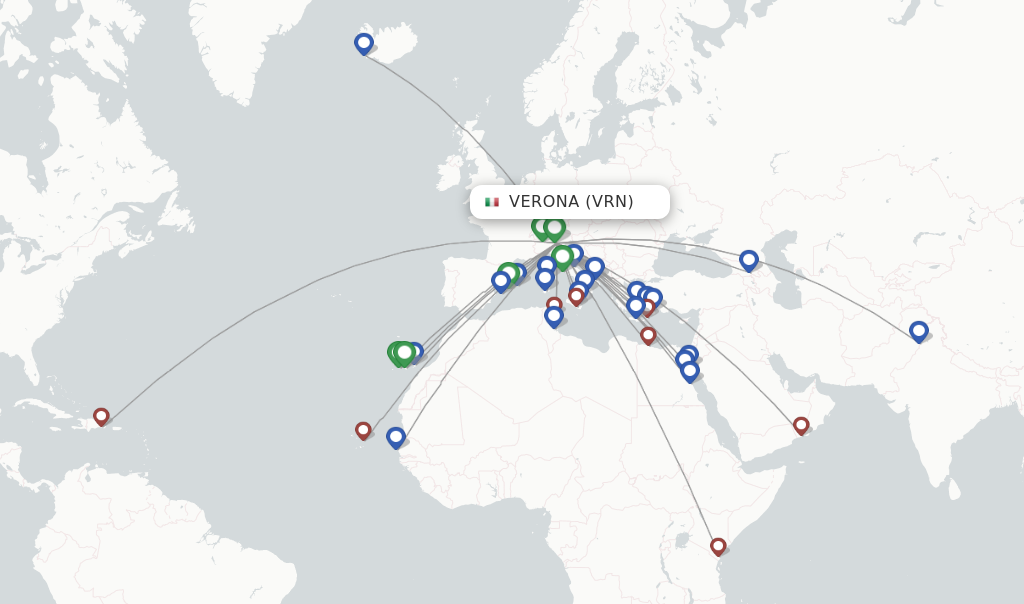 Route map with flights from Verona with Neos
