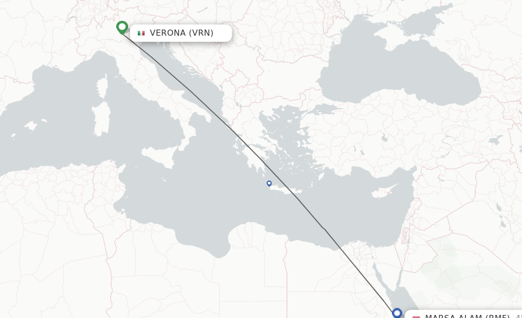 Flights from Verona to Marsa Alam route map