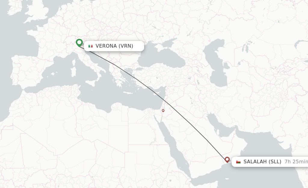 Flights from Verona to Salalah route map