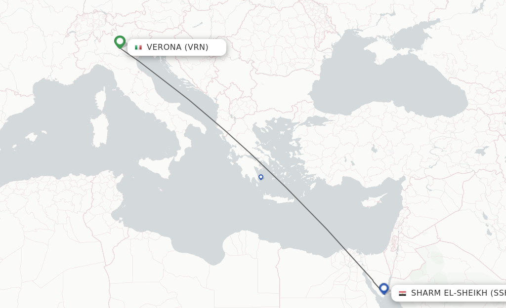 Flights from Verona to Sharm El-Sheikh route map