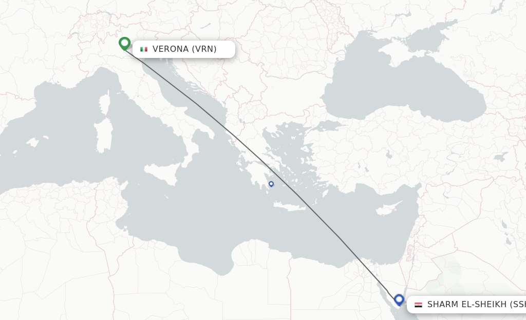 Flights from Verona to Sharm el Sheikh route map