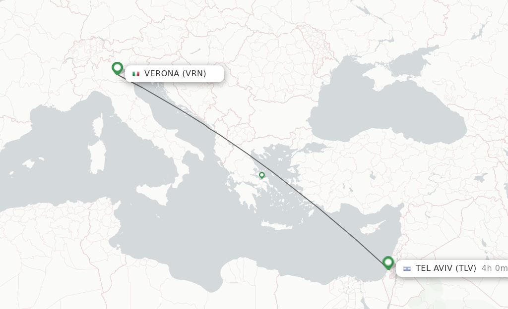 Flights from Verona to Tel Aviv route map