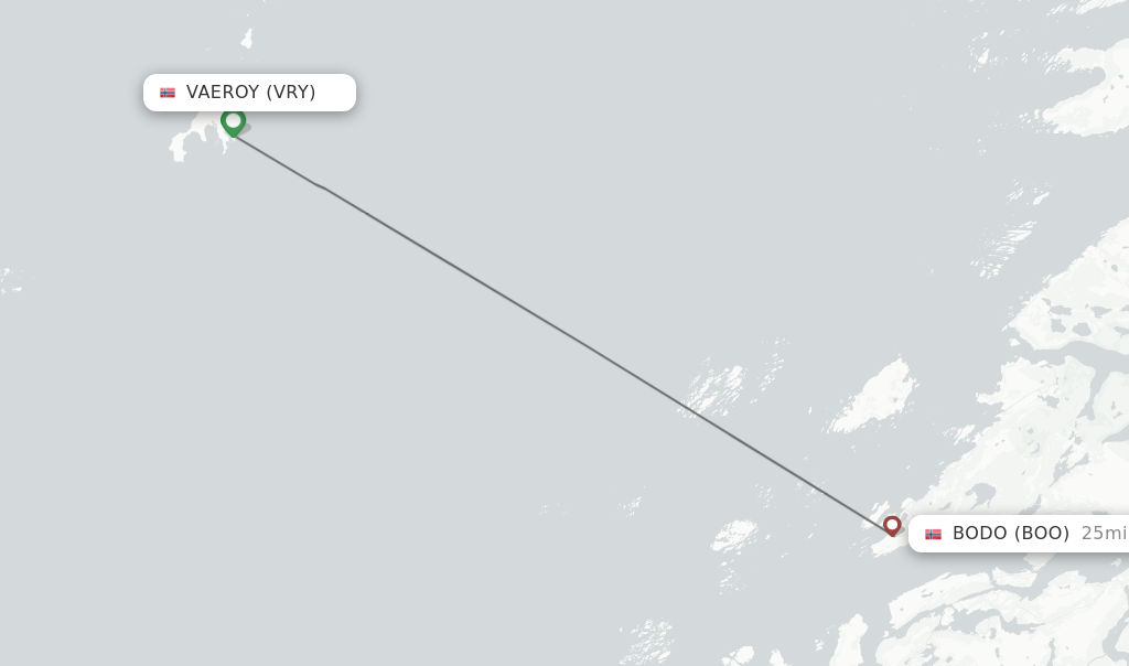 Flights from Vaeroy to Bodo route map