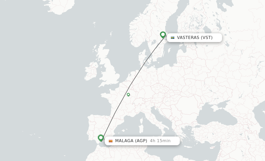 Flights from Stockholm to Malaga route map