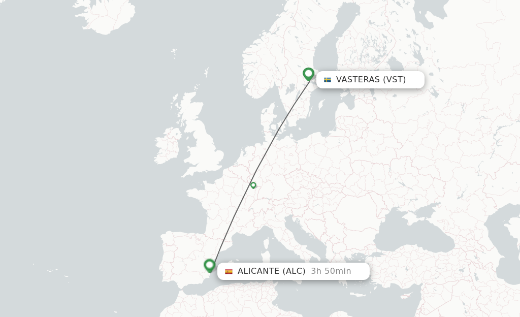 Flights from Stockholm to Alicante route map