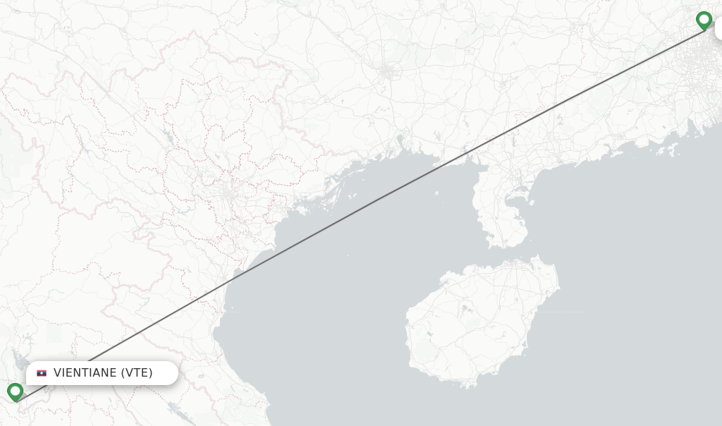 Flights from Vientiane to Guangzhou route map