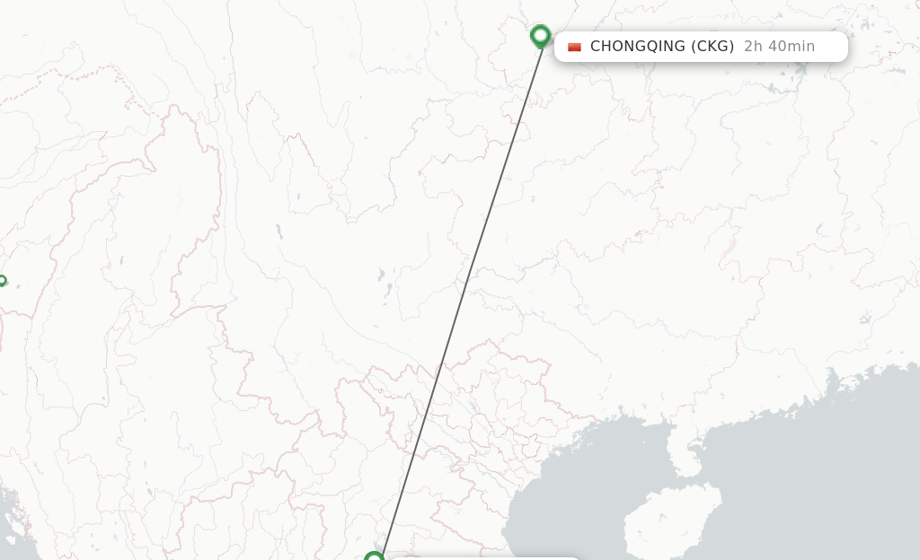 Flights from Vientiane to Chongqing route map