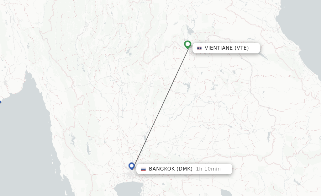 Flights from Vientiane to Bangkok route map