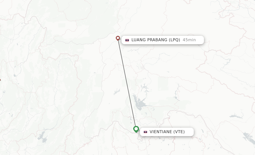 Flights from Vientiane to Luang Prabang route map