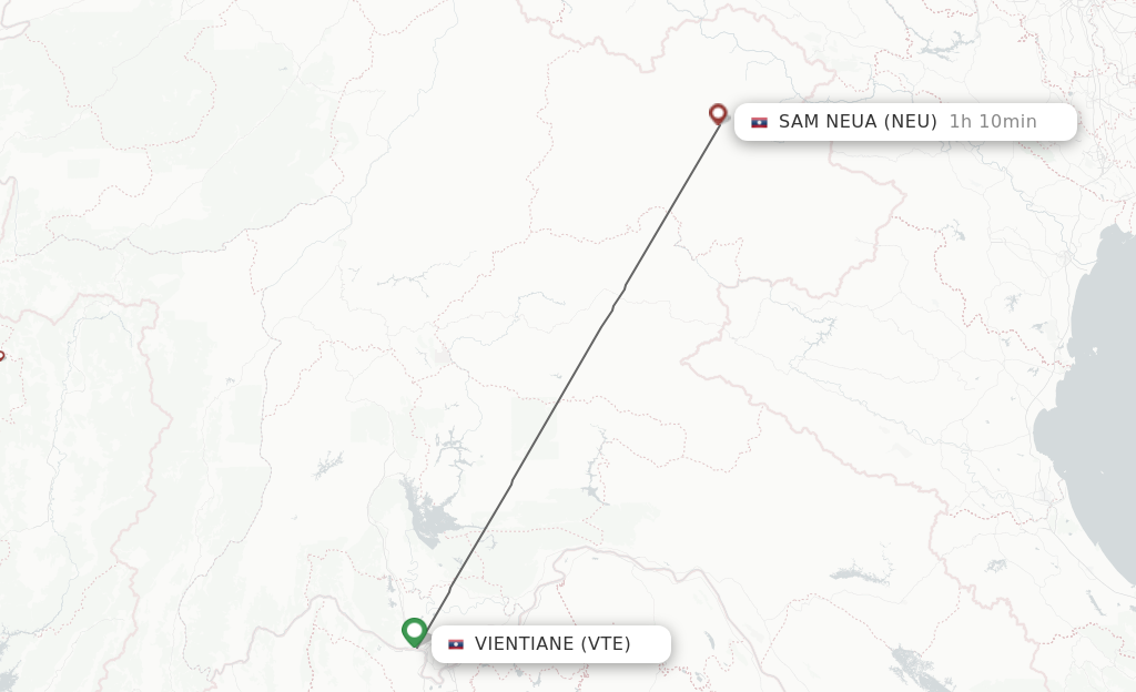 Flights from Vientiane to Sam Neua route map