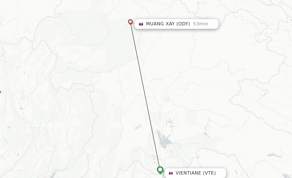 Flights from Vientiane to Muang Xay route map
