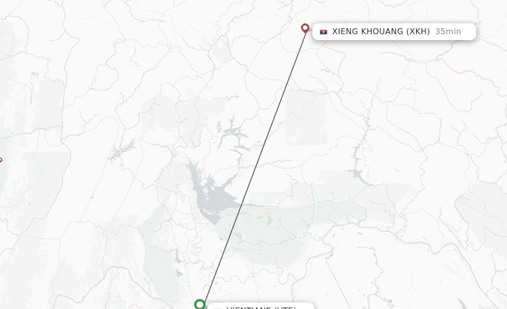 Flights from Vientiane to Xieng Khouang route map