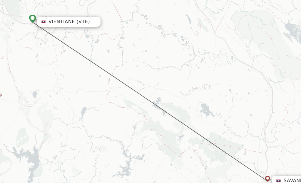 Flights from Vientiane to Savannakhet route map