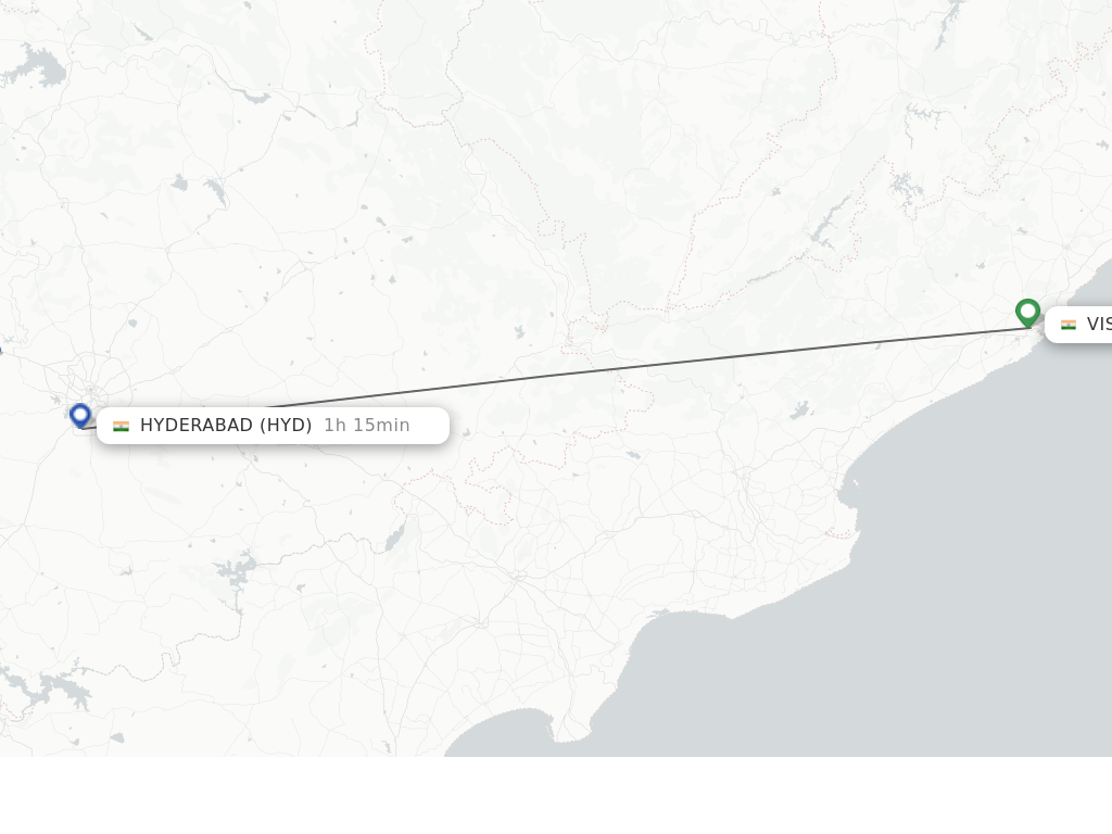 Flights from Vishakhapatnam to Hyderabad route map