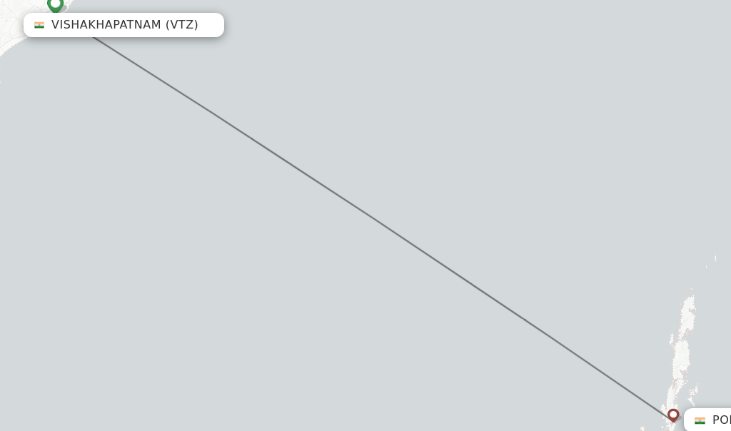 Flights from Vishakhapatnam to Port Blair route map