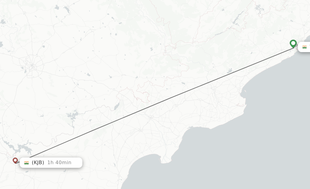Flights from Vishakhapatnam to Kurnool route map