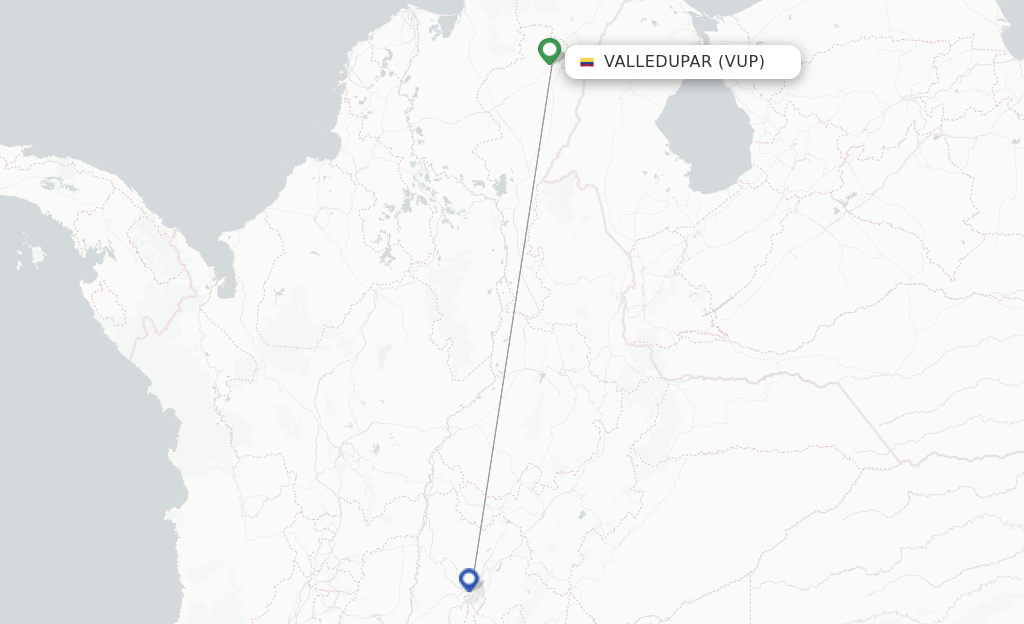 Route map with flights from Valledupar with 