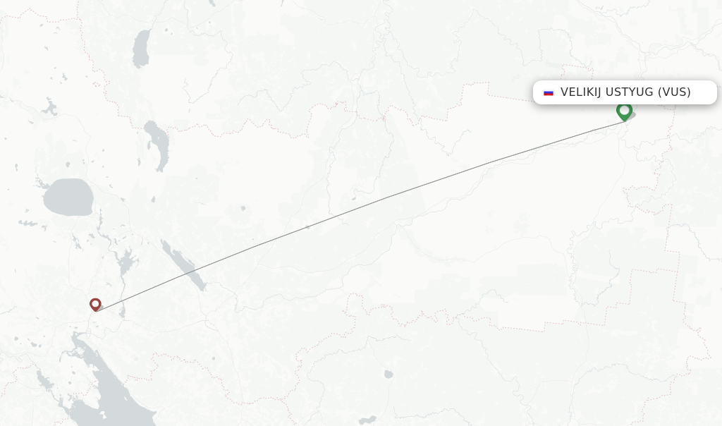 Route map with flights from Velikij Ustyug with Severstal Avia