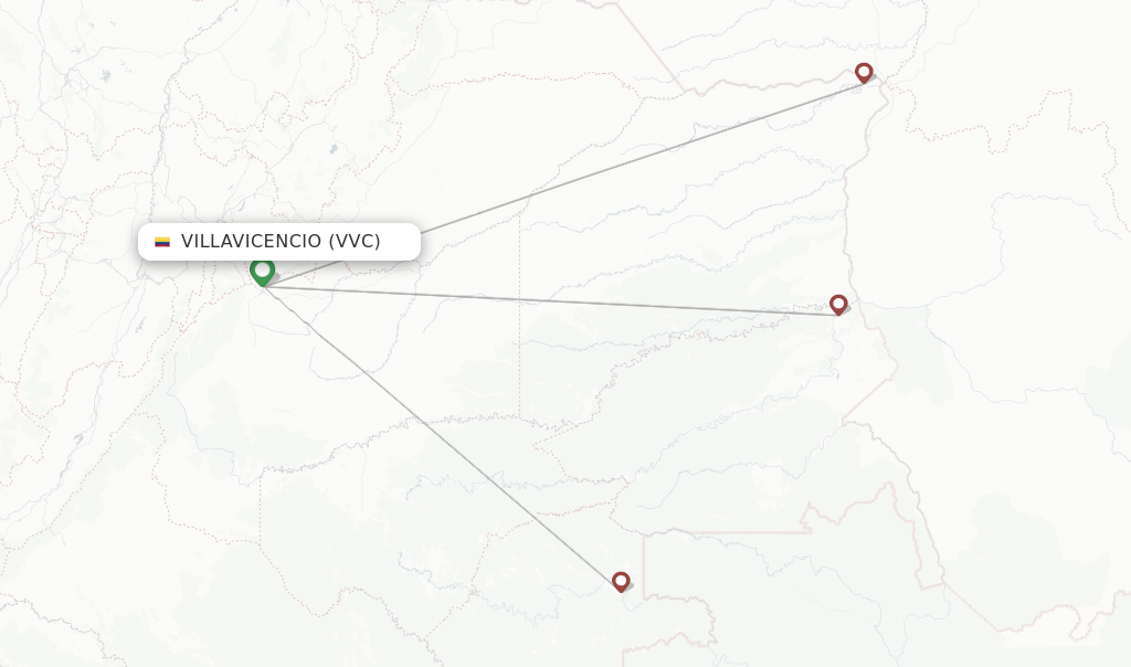 Route map with flights from Villavicencio with SATENA