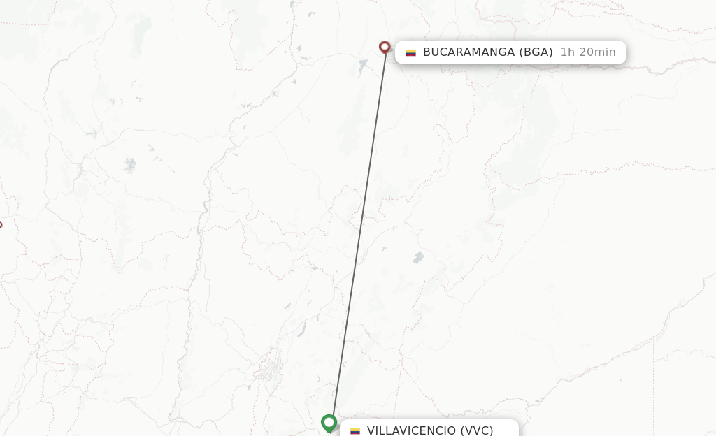 Flights from Villavicencio to Bucaramanga route map