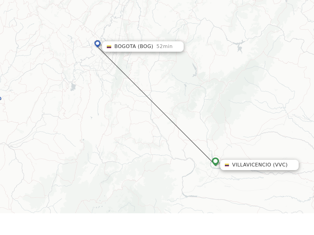 Flights from Villavicencio to Bogota route map