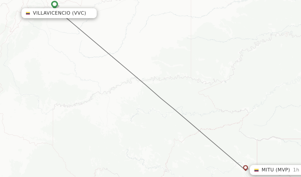 Flights from Villavicencio to Mitu route map