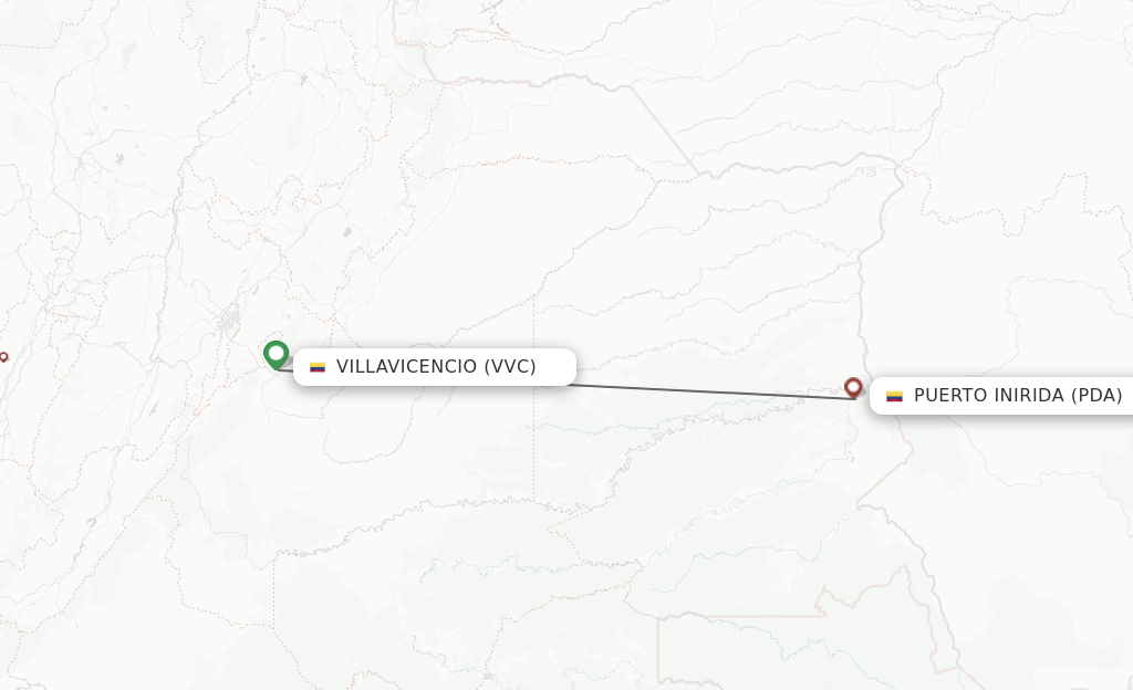 Flights from Villavicencio to Puerto Inirida route map