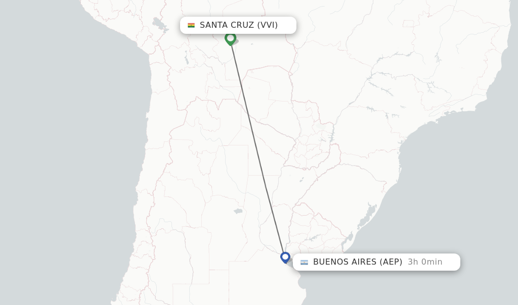 Flights from Santa Cruz to Buenos Aires route map