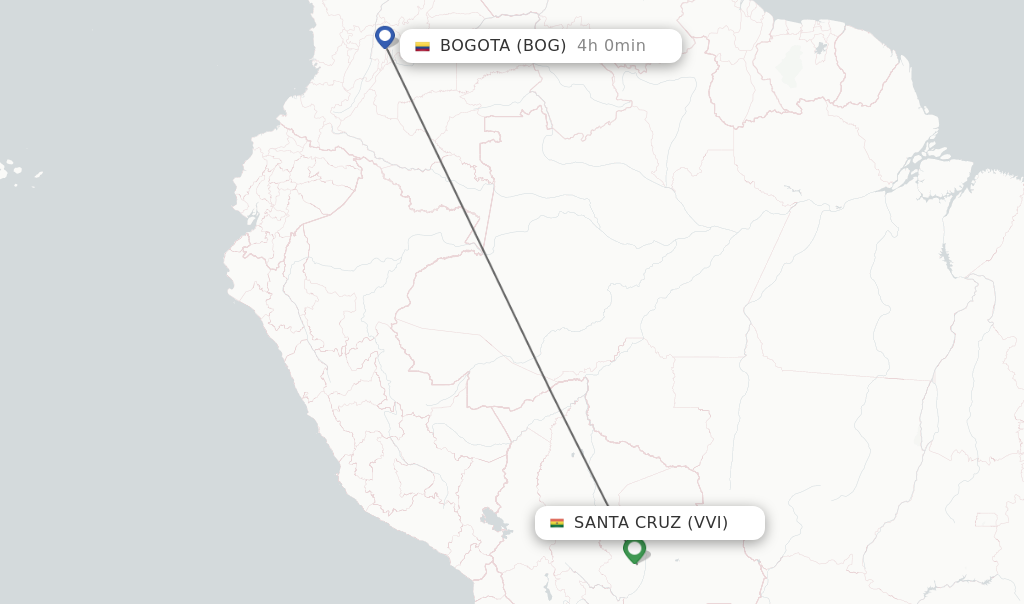 Flights from Santa Cruz to Bogota route map