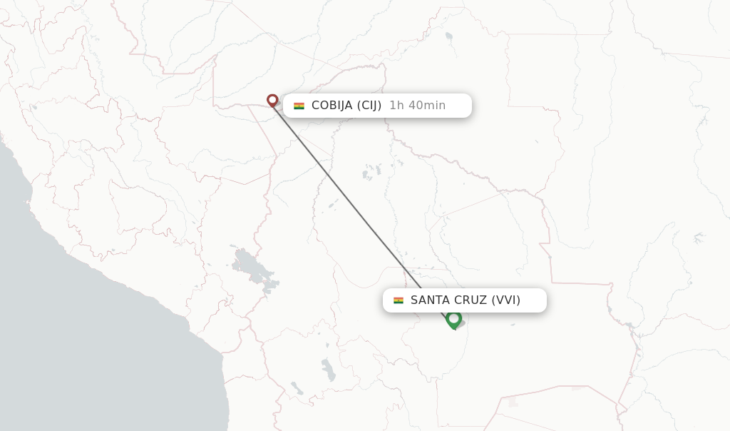 Flights from Santa Cruz to Cobija route map
