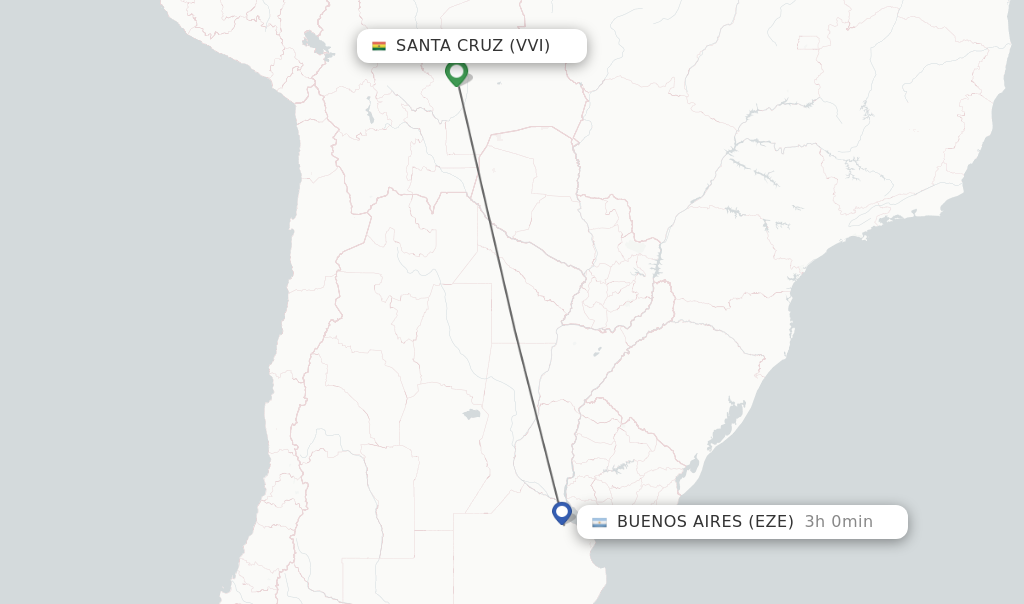 Flights from Santa Cruz to Buenos Aires route map