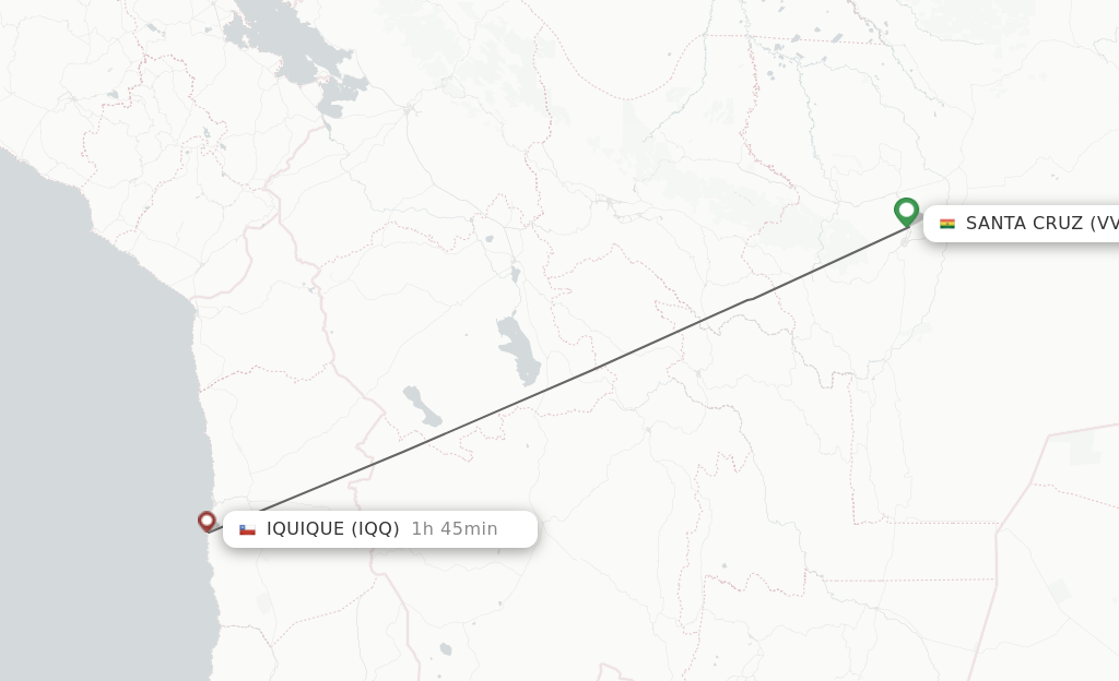 Flights from Santa Cruz to Iquique route map