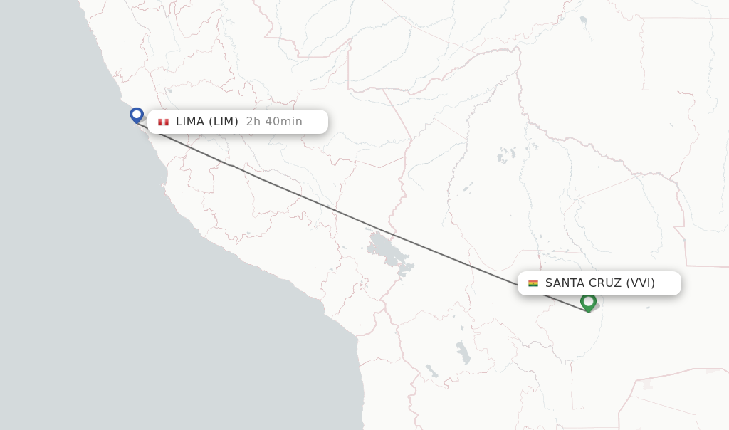 Flights from Santa Cruz to Lima route map