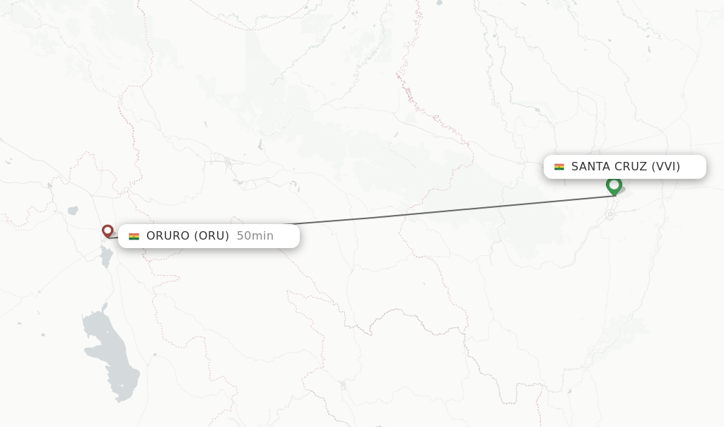 Flights from Santa Cruz to Oruro route map