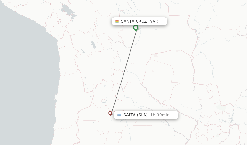 Flights from Santa Cruz to Salta route map