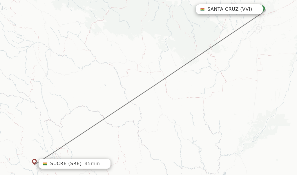 Flights from Santa Cruz to Sucre route map