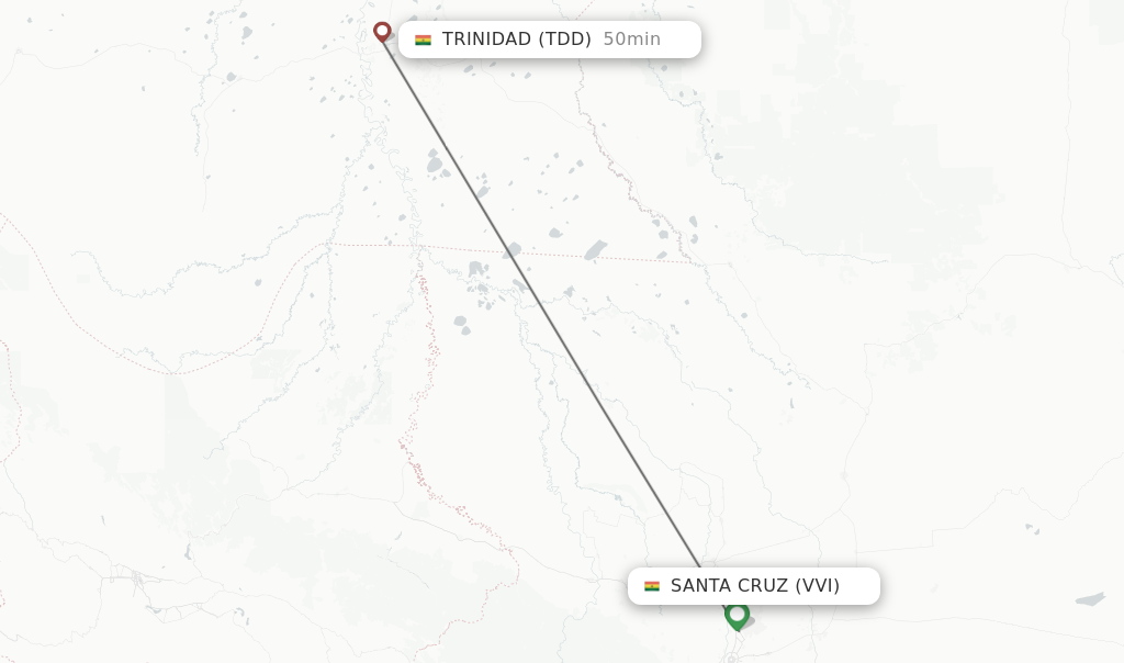 Flights from Santa Cruz to Trinidad route map