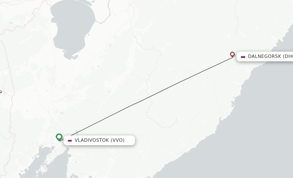 Flights from Vladivostok to Dalnegorsk route map